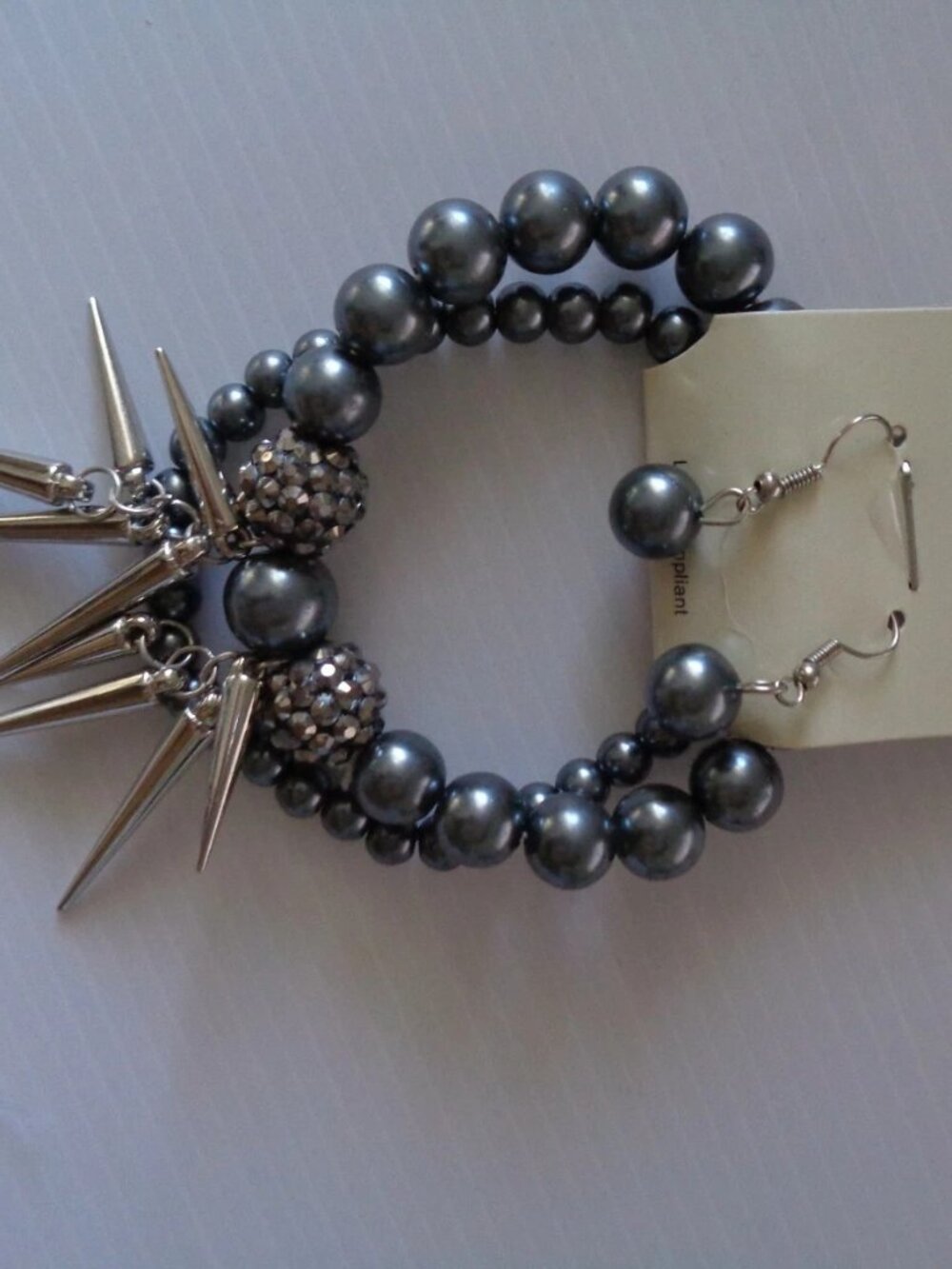 Dark Gray Beaded Stretch Bracelet and Earrings Set